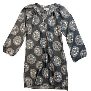 B. Boutique Gray/White Medallion Print Tunic Dress L Boho Beachy Airy Comfortabl